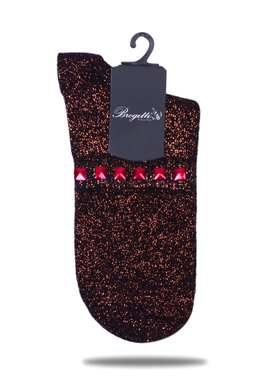 Bakır  Simli Çorap Kırmızı Taşlı Matmazel KİREMİT - TEK BEDEN