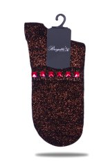 Bakır  Simli Çorap Kırmızı Taşlı Matmazel KİREMİT - TEK BEDEN