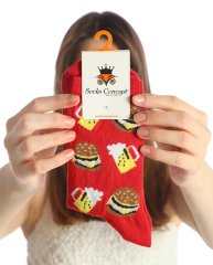 Hamburger And Bear Desenli Soket Çorap RENKLİ - 36/40