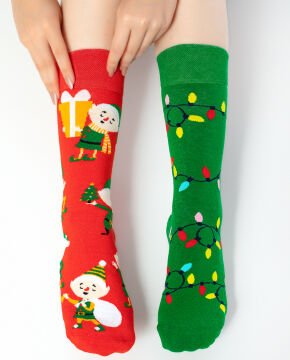 Noel Baba ve Yılbaşı Süsleri Desenli Unisex Soket Çorap