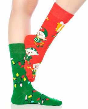 Noel Baba ve Yılbaşı Süsleri Desenli Unisex Soket Çorap