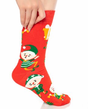 Noel Baba ve Yılbaşı Süsleri Desenli Unisex Soket Çorap