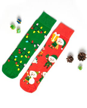 Noel Baba ve Yılbaşı Süsleri Desenli Unisex Soket Çorap