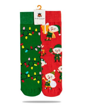 Noel Baba ve Yılbaşı Süsleri Desenli Unisex Soket Çorap