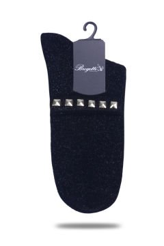 Siyah Simli Çorap Gümüş Taşlı Matmazel