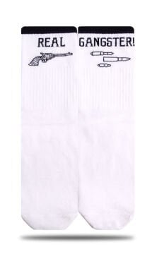 Real Gangster Yazılı Soket Çorap Beyaz - 35/39