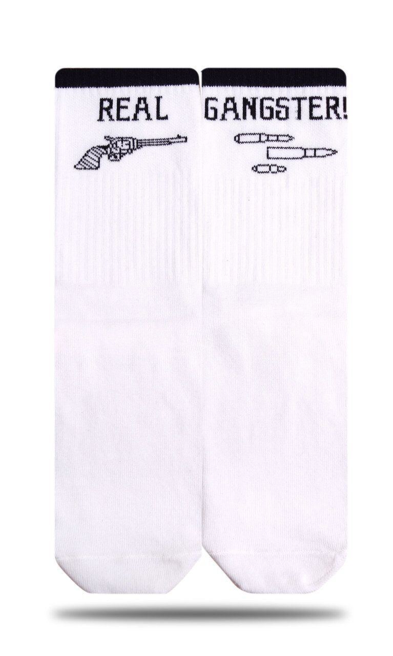 Real Gangster Yazılı Soket Çorap Beyaz - 35/39
