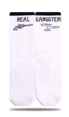 Real Gangster Yazılı Soket Çorap Beyaz - 35/39