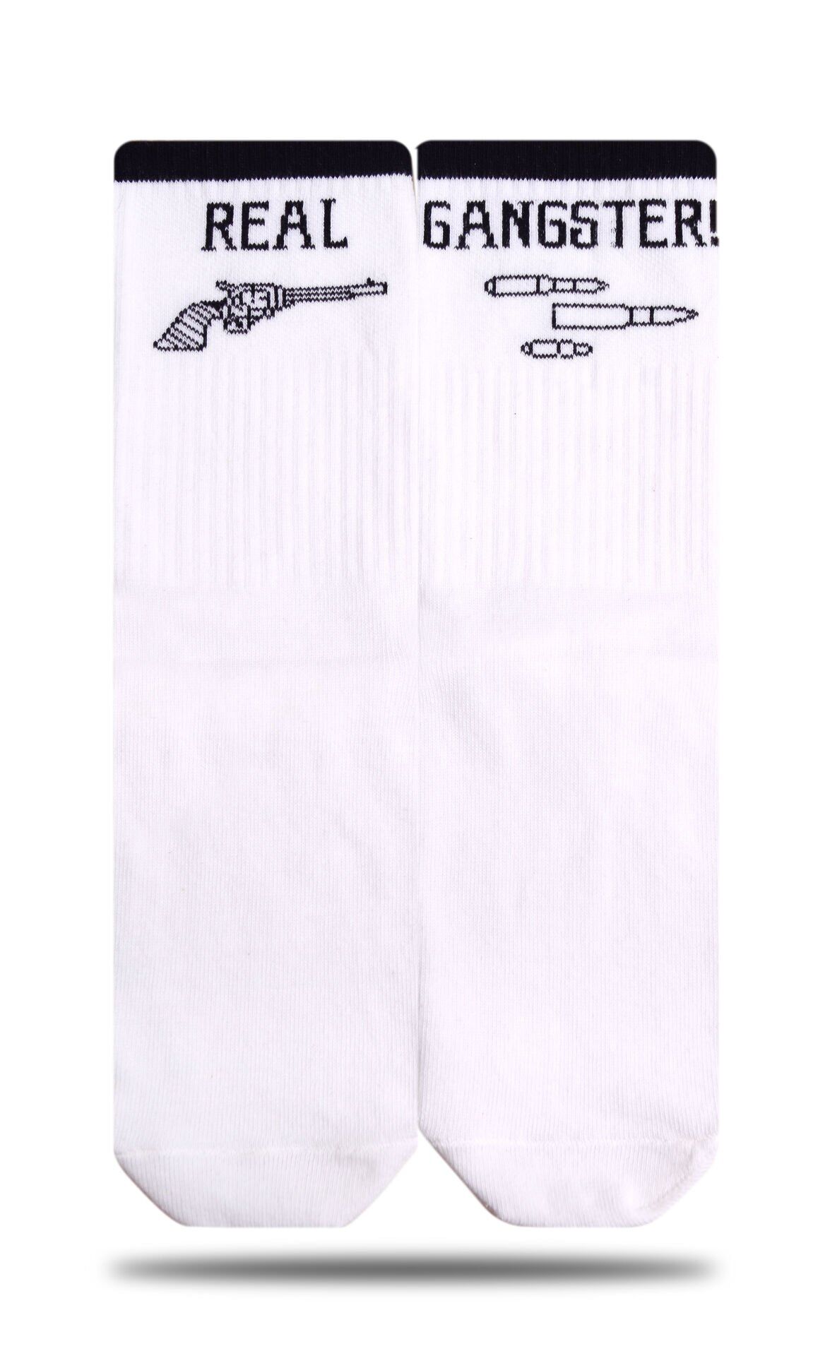 Real Gangster Yazılı Soket Çorap Beyaz - 35/39