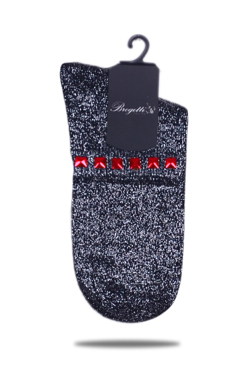 Gümüş Simli Çorap Kırmızı Taşlı Matmazel GÜMÜŞ - TEK BEDEN