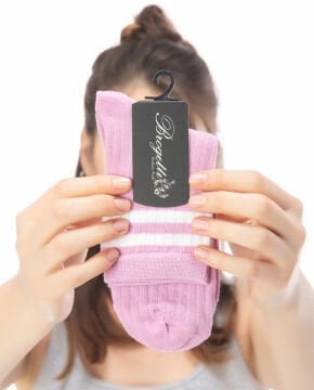 Larisa Roze Renk Beyaz Çizgili Soket Çorap
