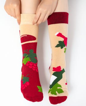 Şarap Şişesi ve Üzüm Desenli Unisex Çorap