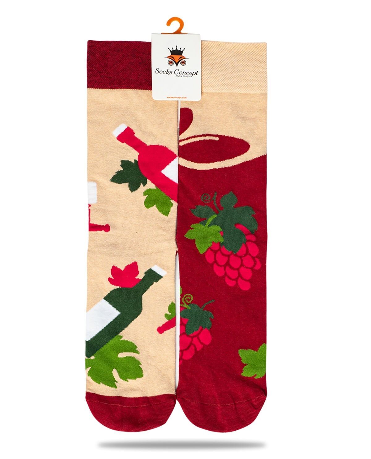 Şarap Şişesi ve Üzüm Desenli Unisex Çorap RENKLİ - 39/42