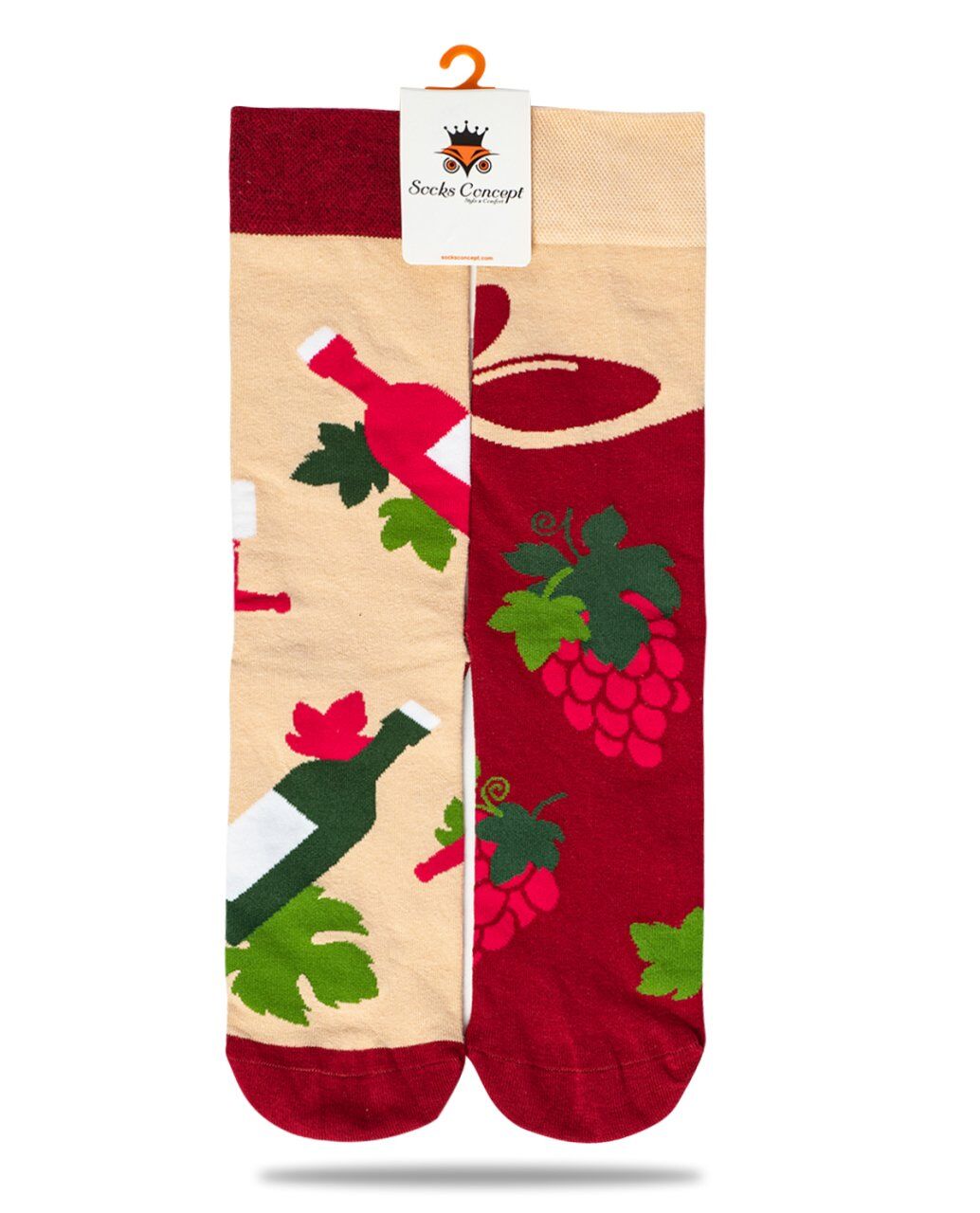Şarap Şişesi ve Üzüm Desenli Unisex Çorap RENKLİ - 43/46