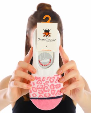 Beyaz Renk Pembe Leopar Desen Babet Çorap