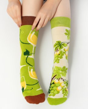 Yeşil Üzüm ve Kadeh Desenli Unisex Çorap