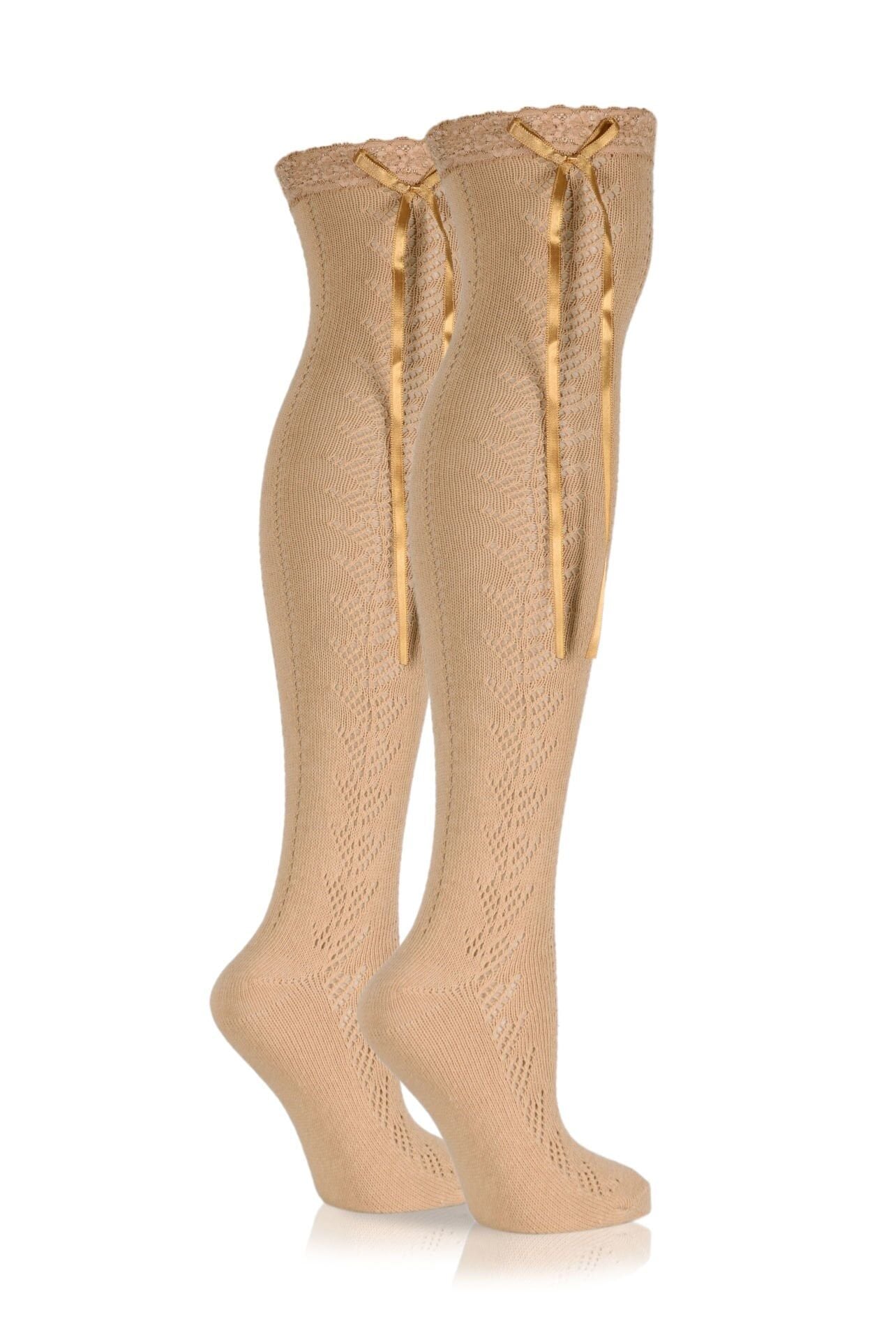 Bej Diz Üstü Dantel Detaylı File Çorap Jessica