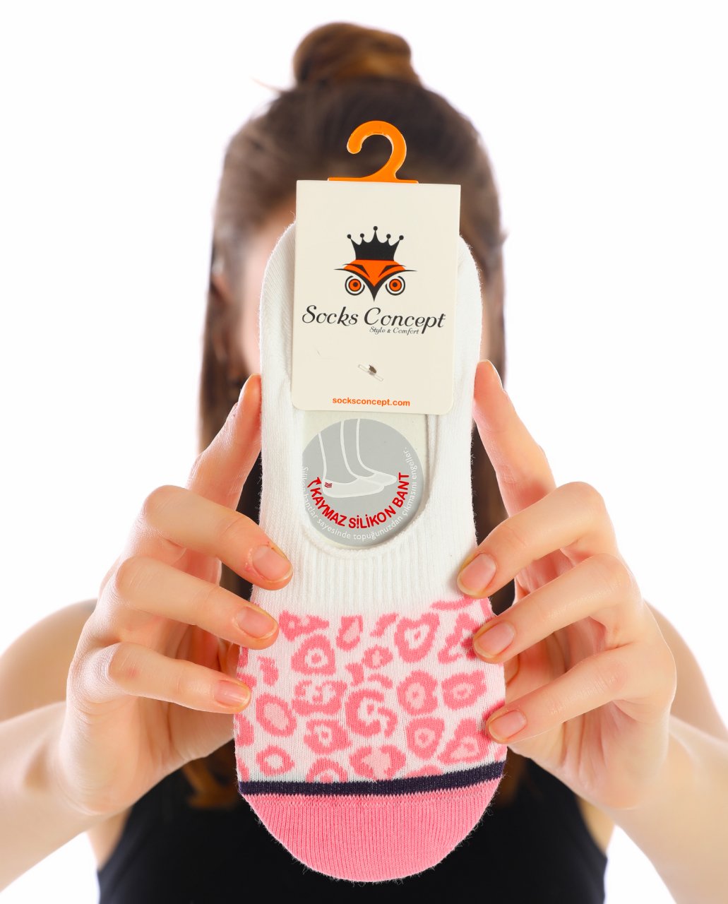 Beyaz Renk Pembe Leopar Desen Babet Çorap Beyaz - 35/39