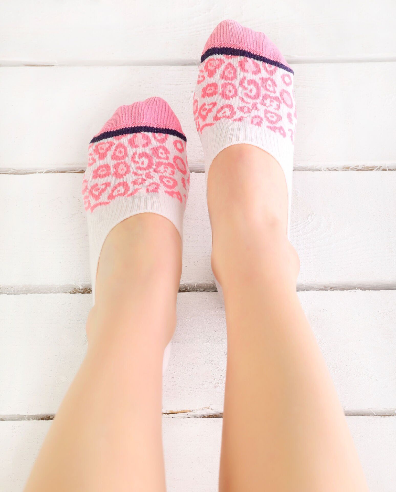 Beyaz Renk Pembe Leopar Desen Babet Çorap Beyaz - 35/39