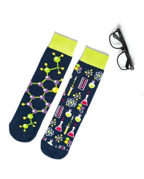 Kimya ve Molekül Desenli Unisex Renkli Soket Çorap