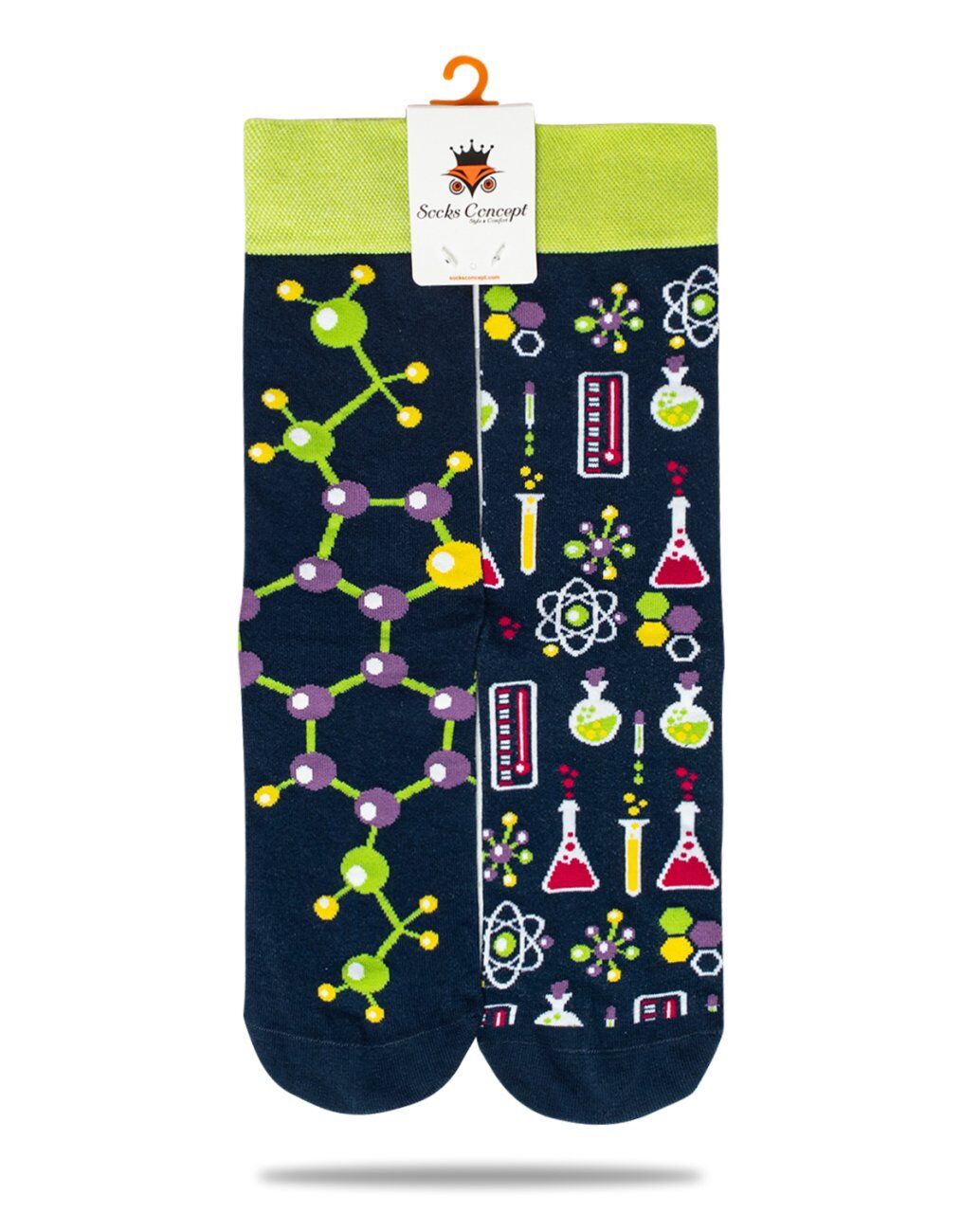 Kimya ve Molekül Desenli Unisex Renkli Soket Çorap RENKLİ - 39/42