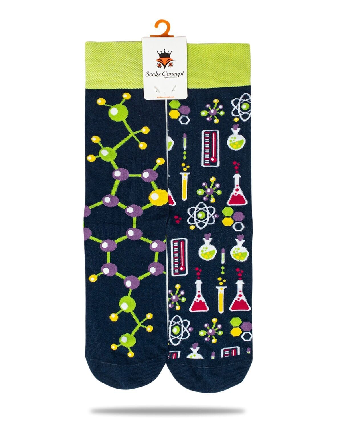 Kimya ve Molekül Desenli Unisex Renkli Soket Çorap RENKLİ - 39/42