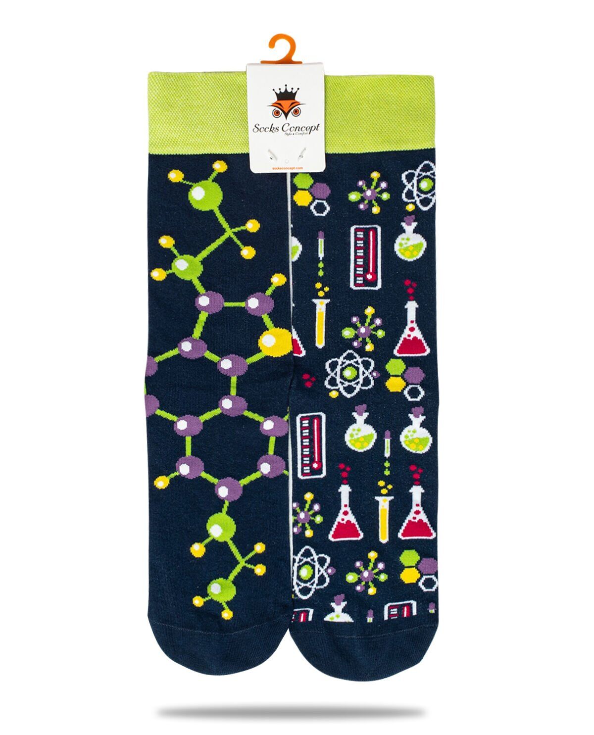 Kimya ve Molekül Desenli Unisex Renkli Soket Çorap RENKLİ - 43/46