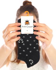 Siyah Renk Kedi Pati Desenli Kısa Soket Çorap SİYAH - 35/39