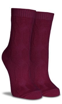 Bordo Renk Örgü Desen Kışlık Soket Çorap