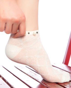 İnci Aksesuarlı Çorap Pudra Kabartmalı Pearly