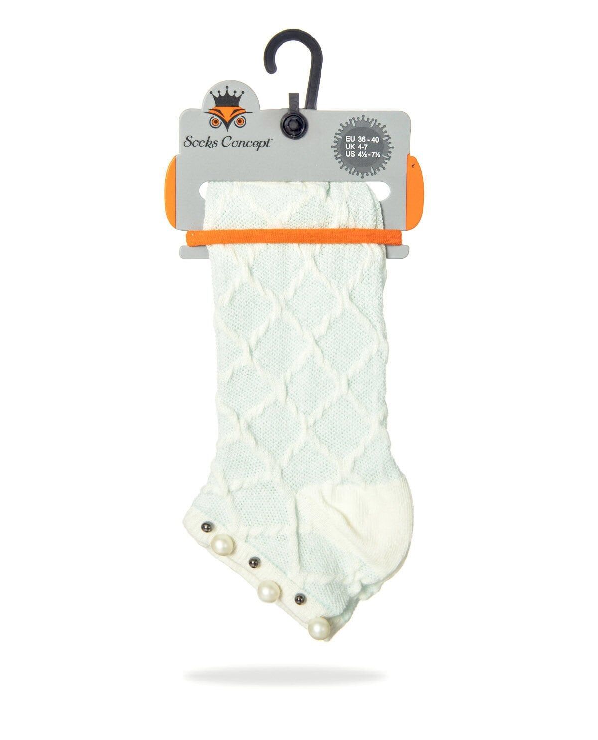 İnci Aksesuarlı Çorap Su Yeşili Kabartmalı Pearly