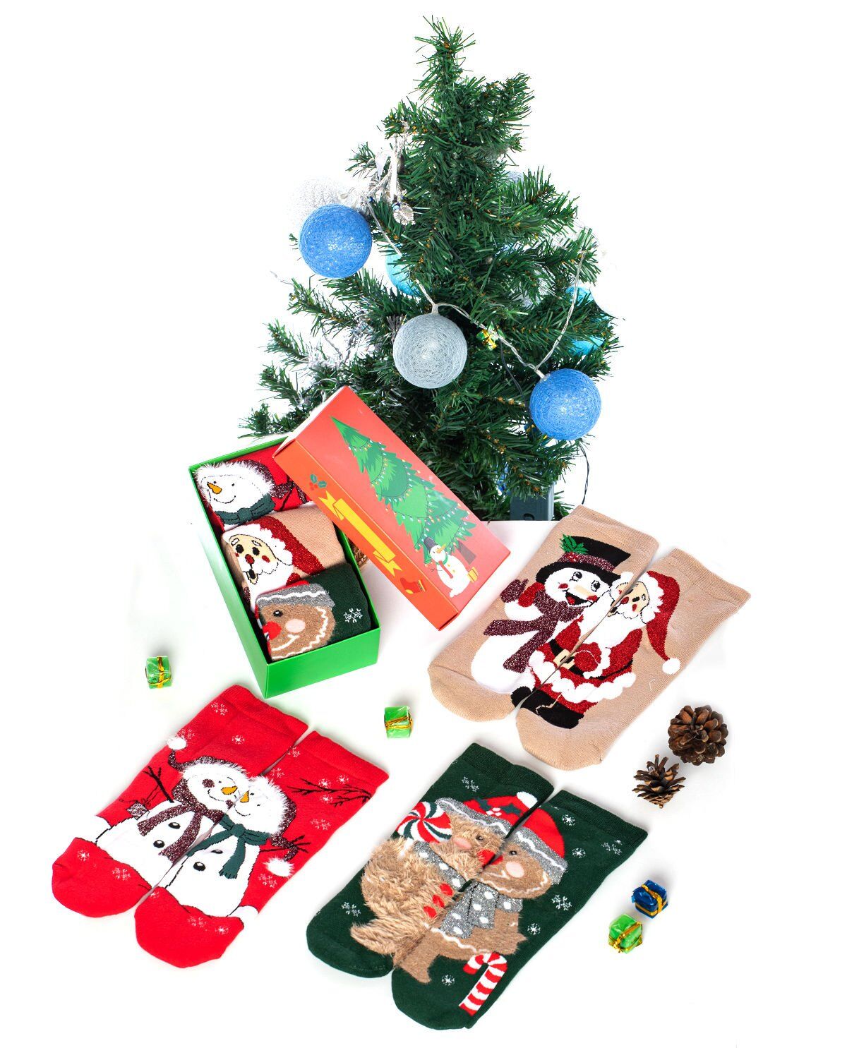 3lü Paket Noel Desenli Soket Çorap