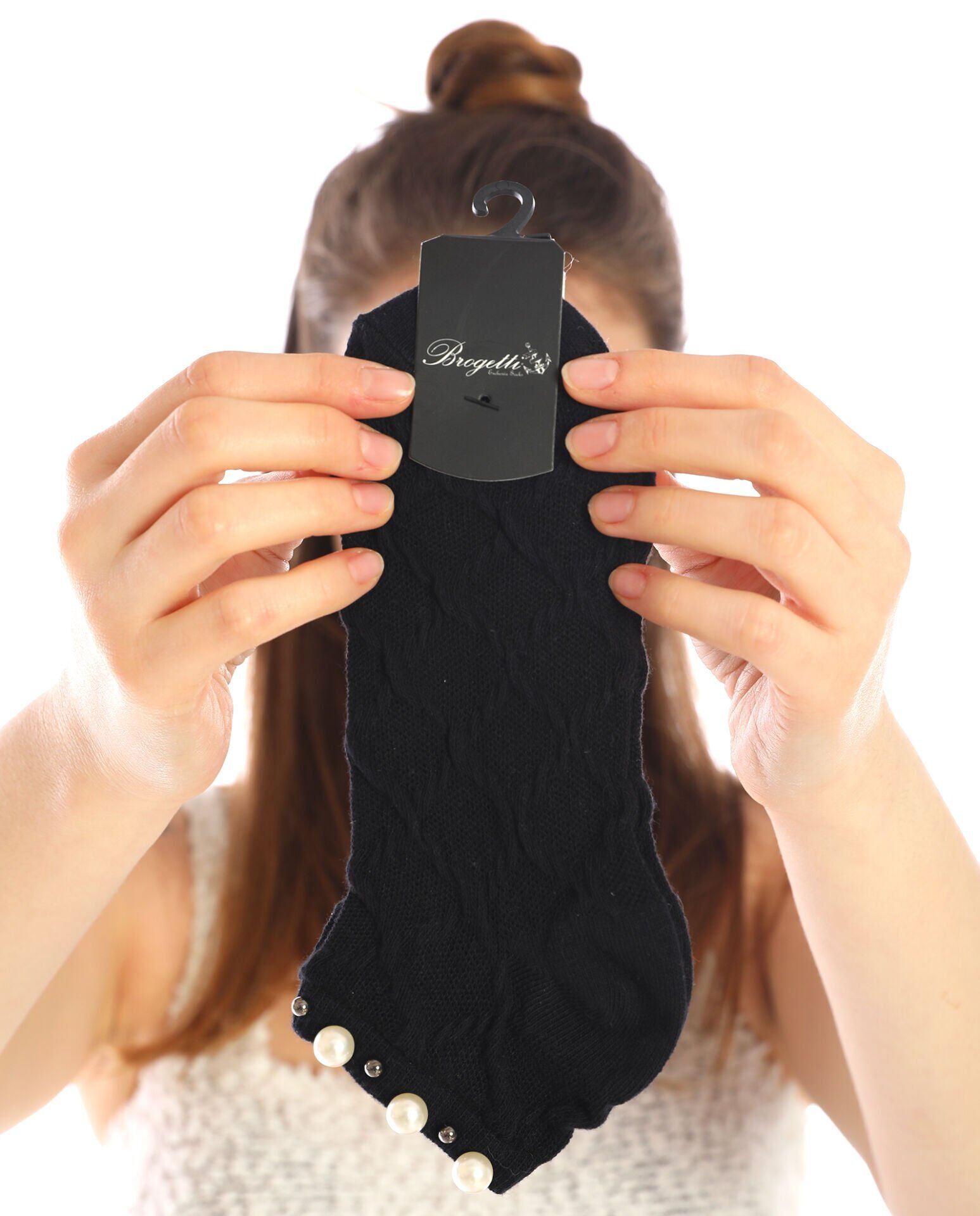 İnci Aksesuarlı Çorap Siyah Kabartmalı Pearly SİYAH - TEK BEDEN