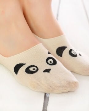 Ekru Renk Panda Desenli Babet Çorap