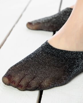 Siyah Simli İnce Nylon Babet Çorap
