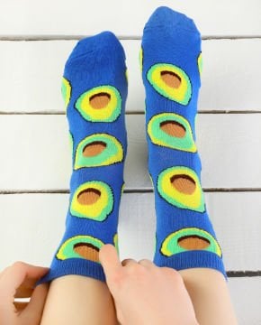 Avokado Desen Saks Mavi Soket Çorap