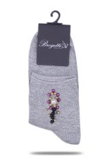 İnci Aksesuarlı Çorap Gri Gümüş Simli Fiona GRİ - TEK BEDEN