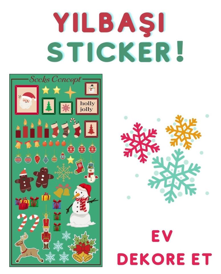 Yılbaşı Ağacı Dekor Desenli Su Geçirmez Sticker