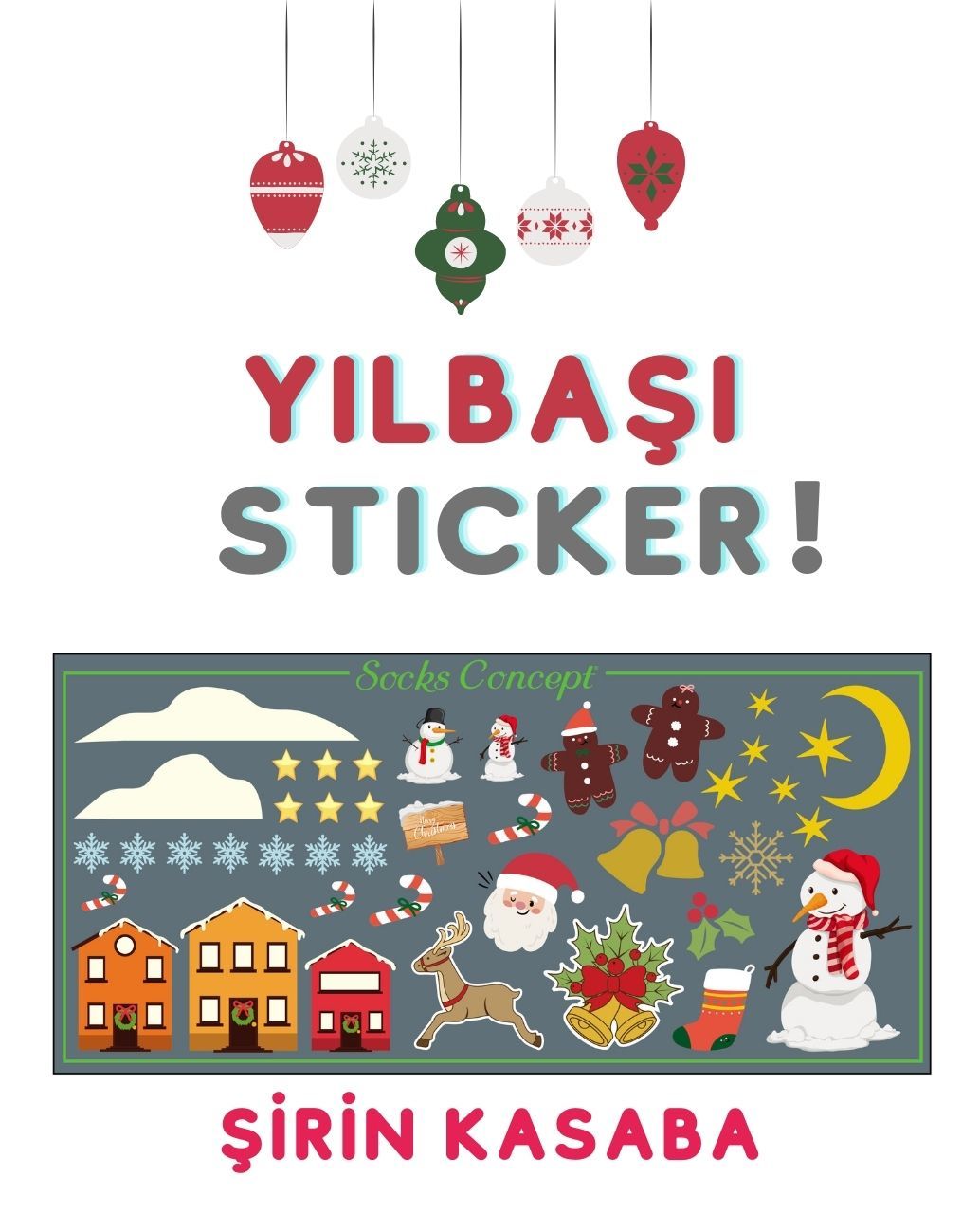 Kasaba Figürlü Su Geçirmez Yılbaşı Stickerı