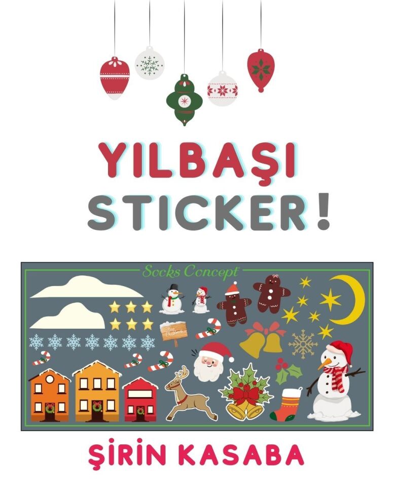 Kasaba Figürlü Su Geçirmez Yılbaşı Stickerı