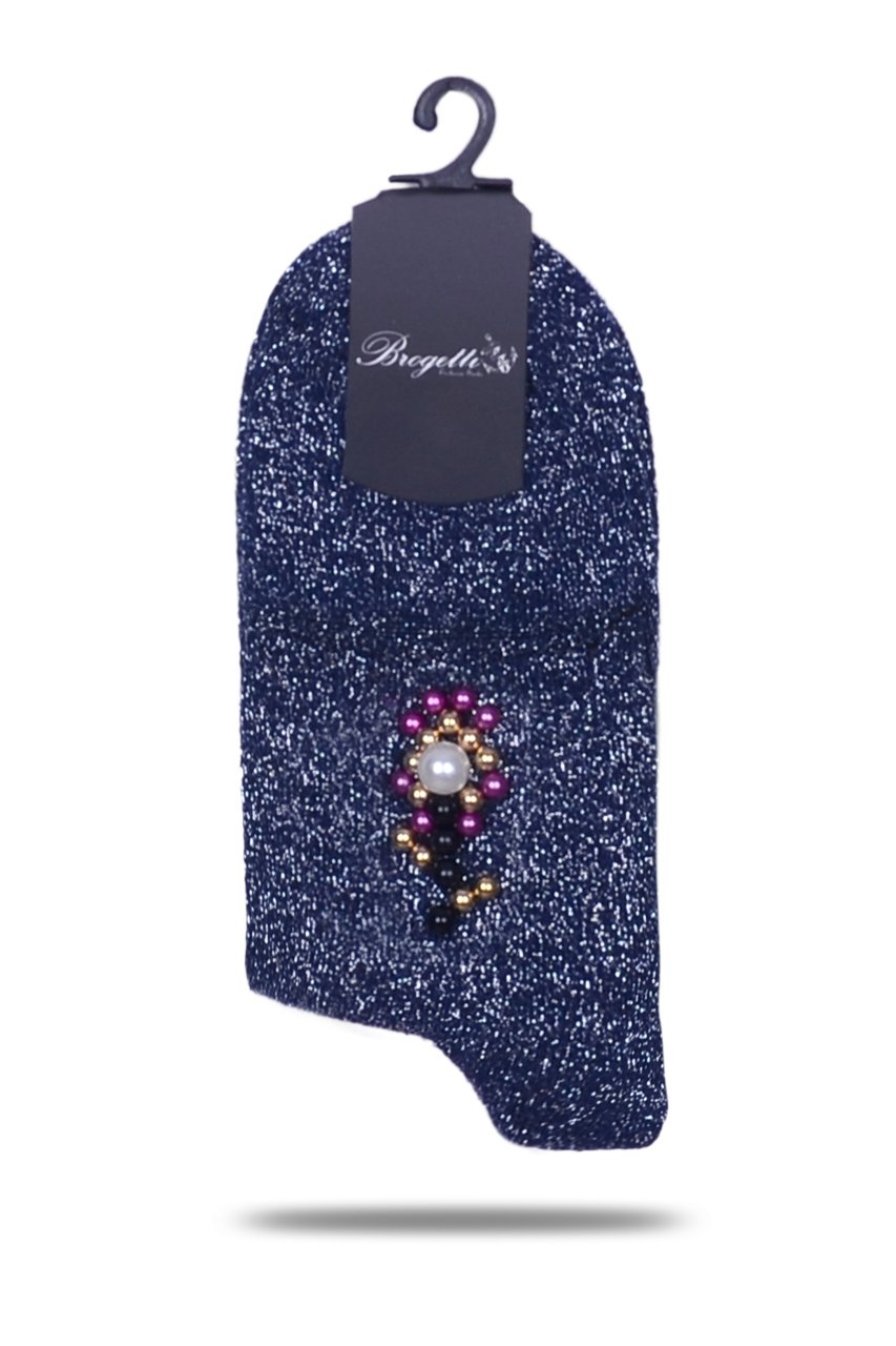 İnci Aksesuarlı Çorap Lacivert Gümüş Simli Fiona LACİVERT - TEK BEDEN