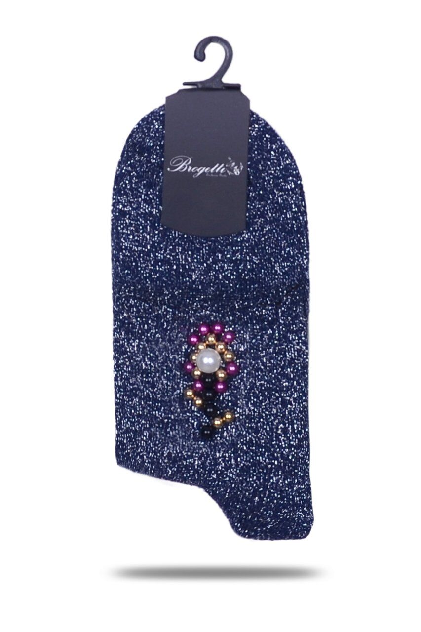 İnci Aksesuarlı Çorap Lacivert Gümüş Simli Fiona LACİVERT - TEK BEDEN