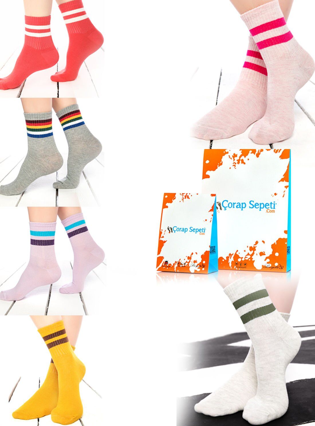 6lı Avantaj Paket Renkli Çizgili Soket Çoraplar
