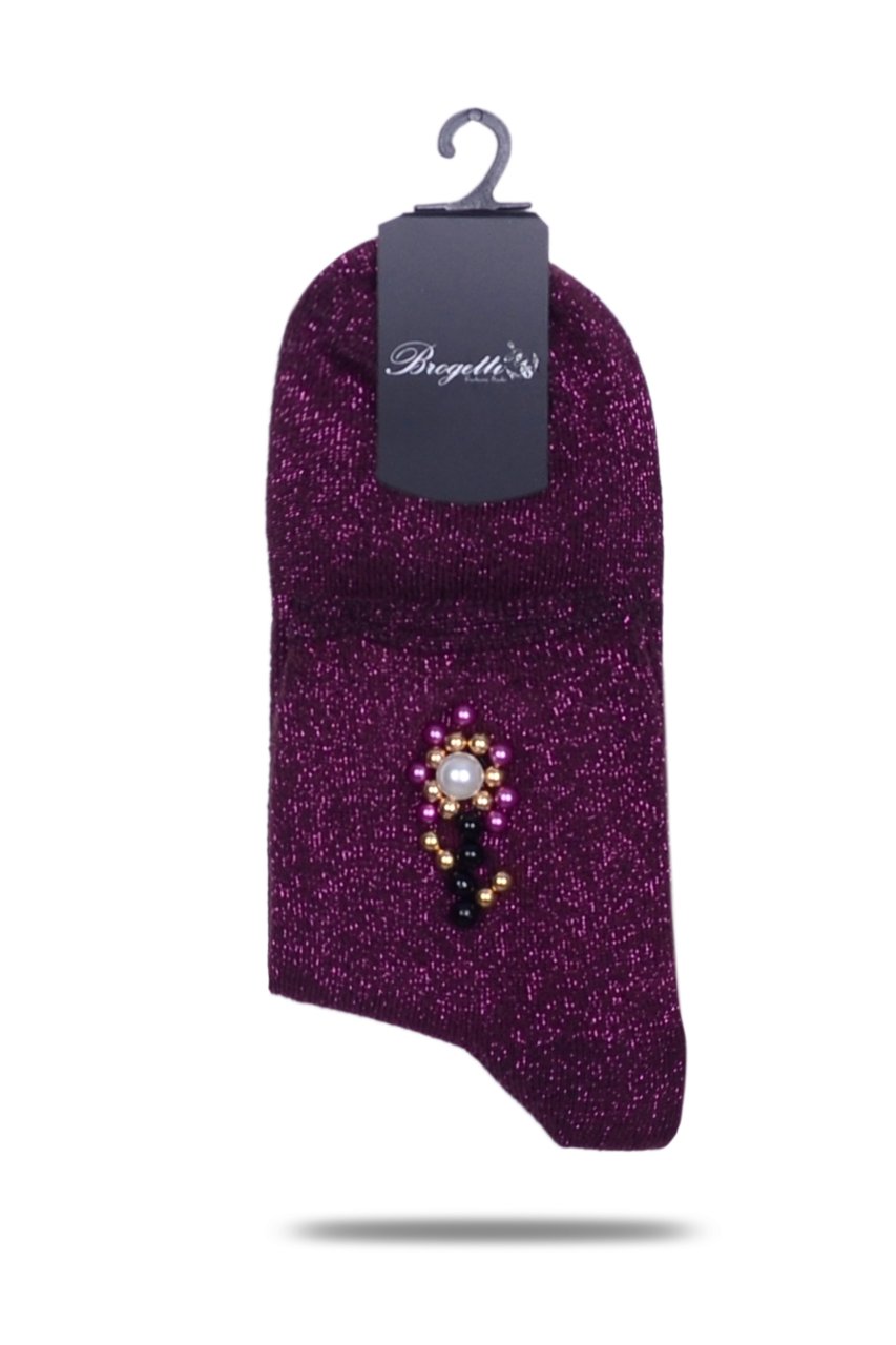 İnci Aksesuarlı Çorap Bordo Simli Fiona KIRMIZI - TEK BEDEN