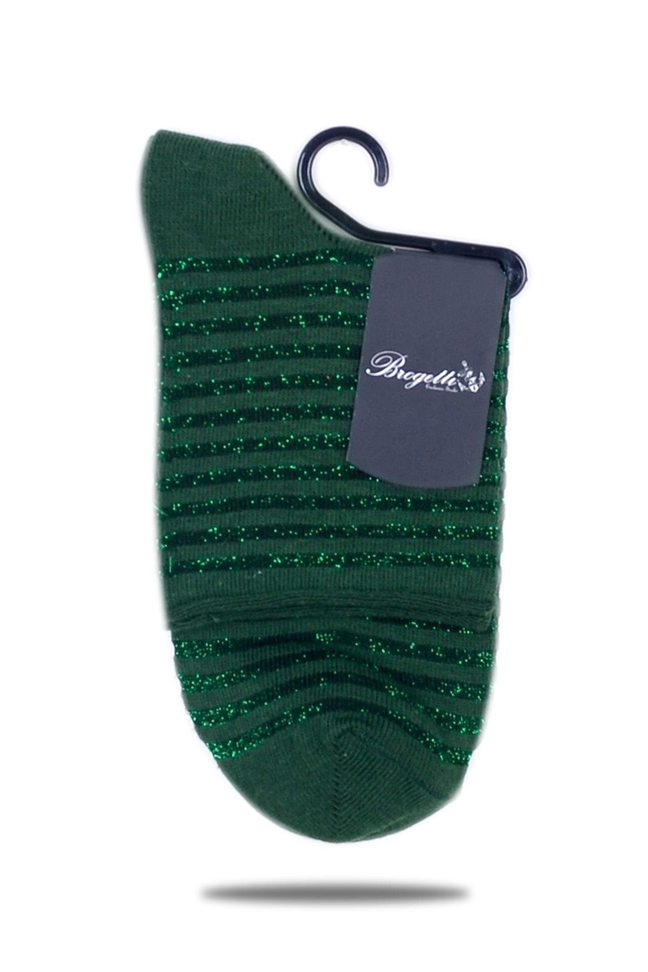 Lastiksiz Çizgili Yeşil Simli Çorap Cırcle