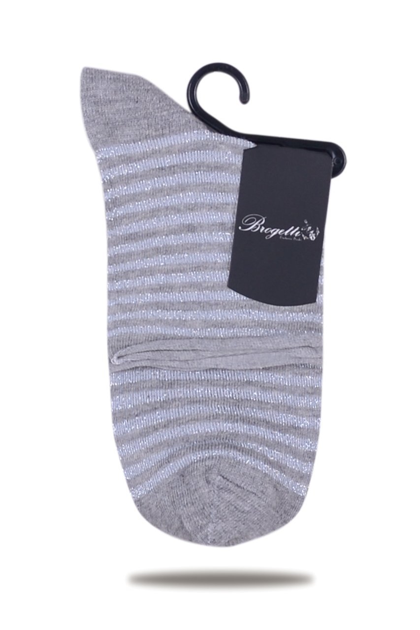 Lastiksiz Çizgili Gri Simli Çorap Cırcle GRİ - TEK BEDEN