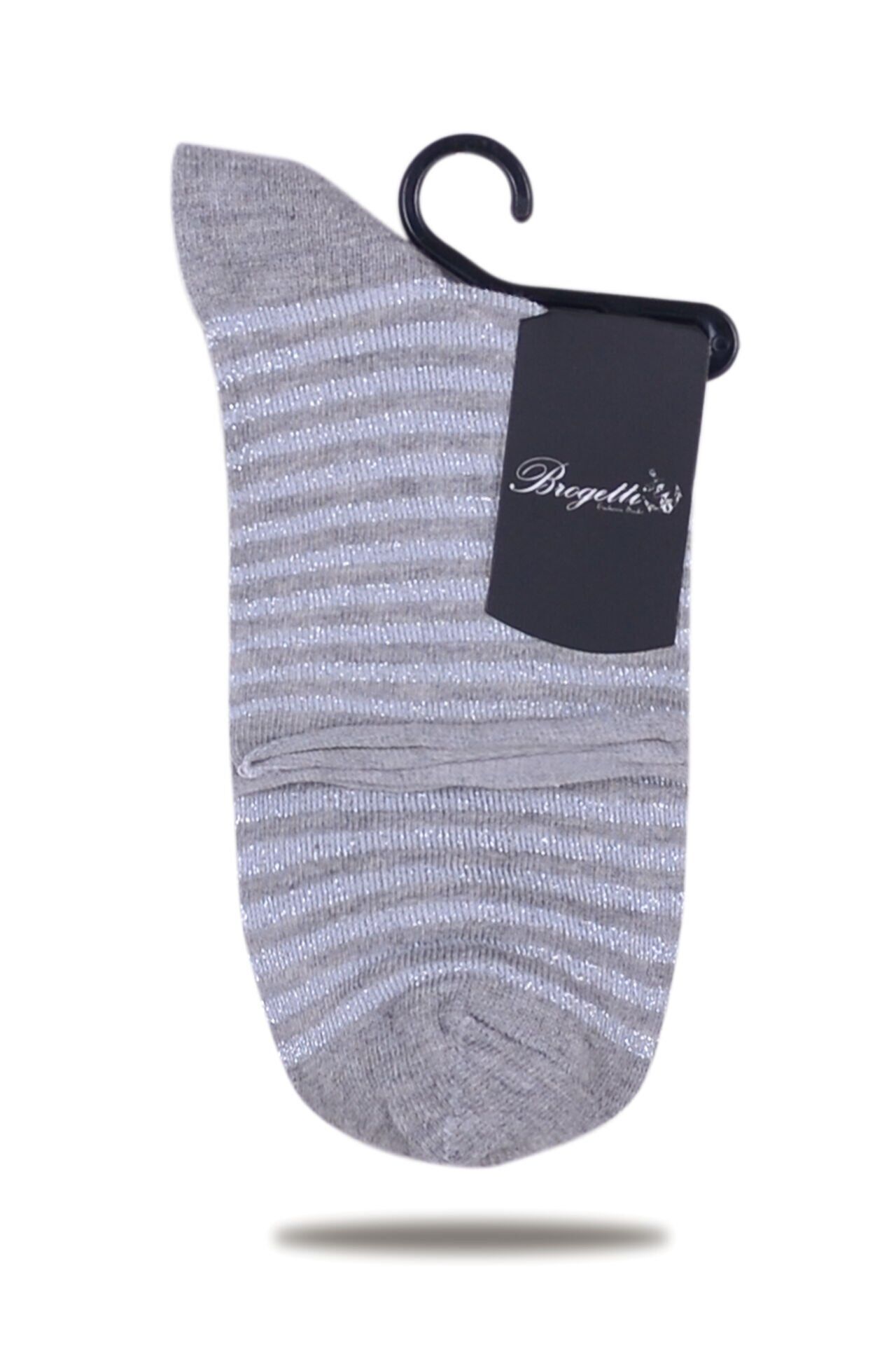 Lastiksiz Çizgili Gri Simli Çorap Cırcle GRİ - TEK BEDEN