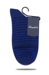 Lastiksiz Çizgili Lacivert Simli Çorap Cırcle LACİVERT - TEK BEDEN