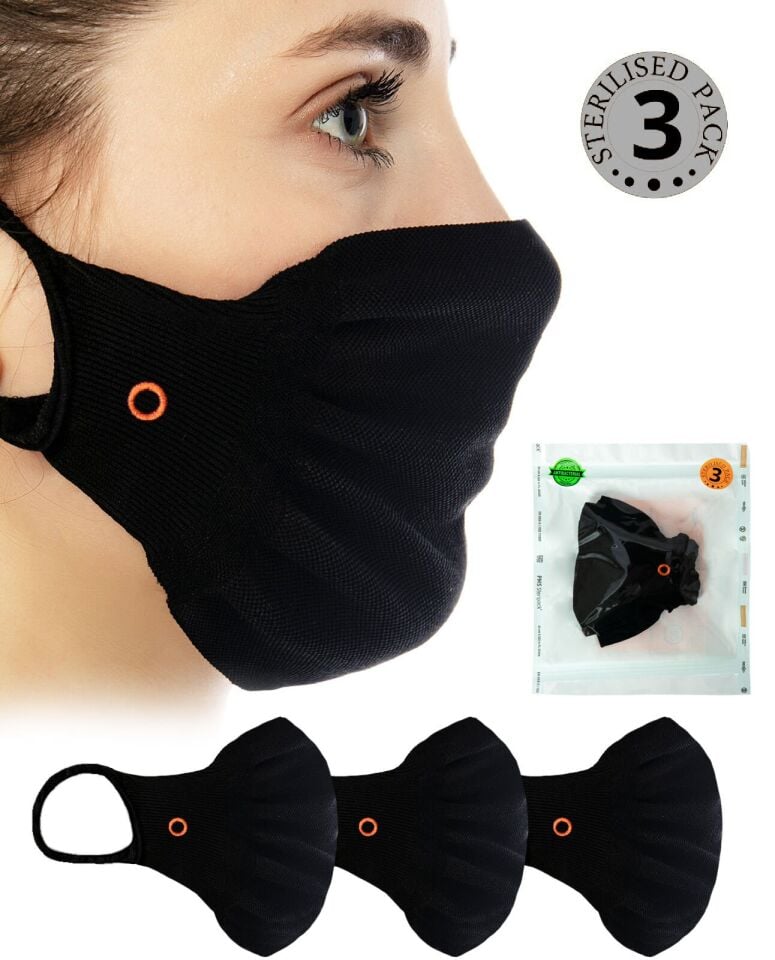 3lü Paket Steril Antibakteriyel Yıkanabilir Siyah Maske