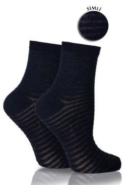 Çizgili Siyah Simli Çorap Arya